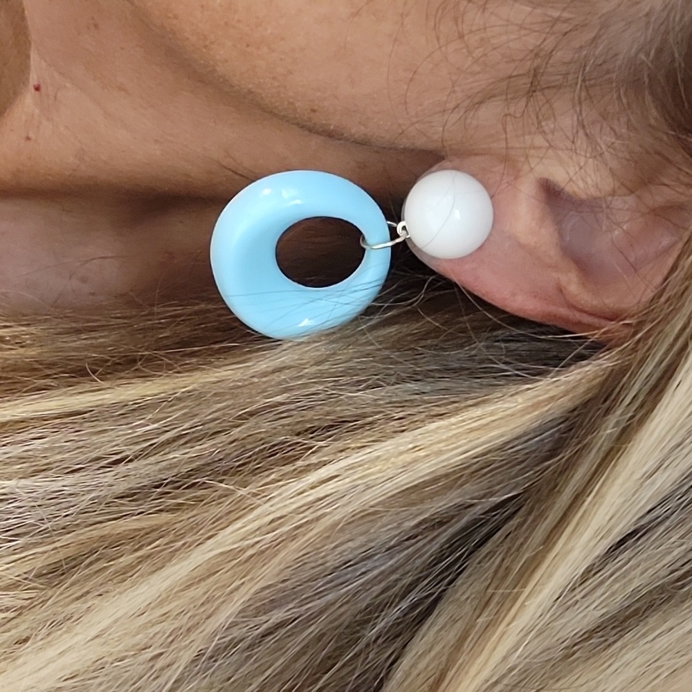 RETRO MOD HOOP DROP EARRINGS, Choice Of Color - Picture 4 of 7